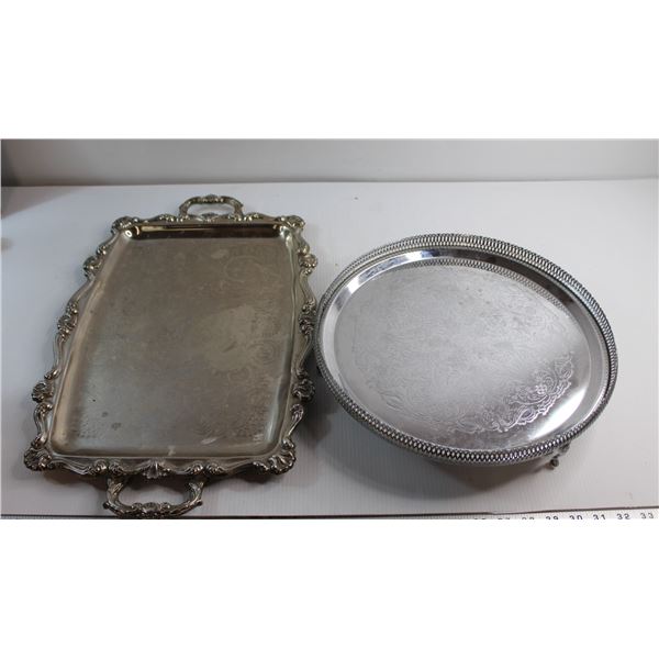 (2) Silver Serving Plates 22'' x 14''