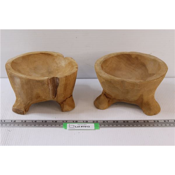 (2) Wood Carved Bowls - 7  x 4 