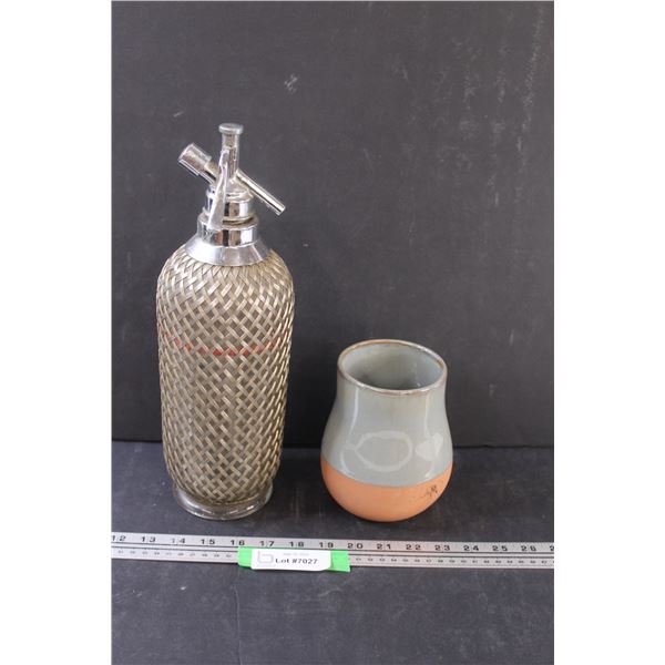 Vintage Sparklett's Seltzer Bottle (Made in England) & Plant Pottery Pot