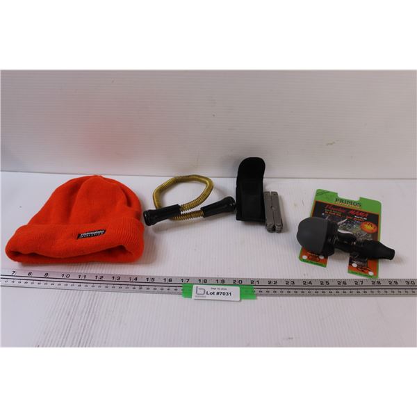 Hunting Orange Toque, Elk Call & Utility Knife, Animal Call
