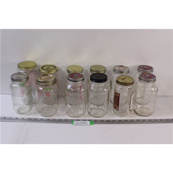(12) Glass Canning Jars - Assorted - Imperial, Bernardin, Altas, Misc.