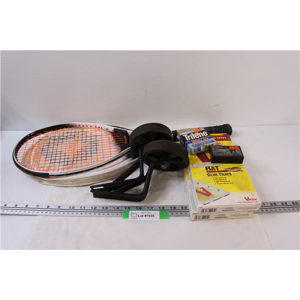 Spalding Tennis Racket (Strings Need Repair), Training Wheels for Bicycle, Rat Glue Traps, Fishing L