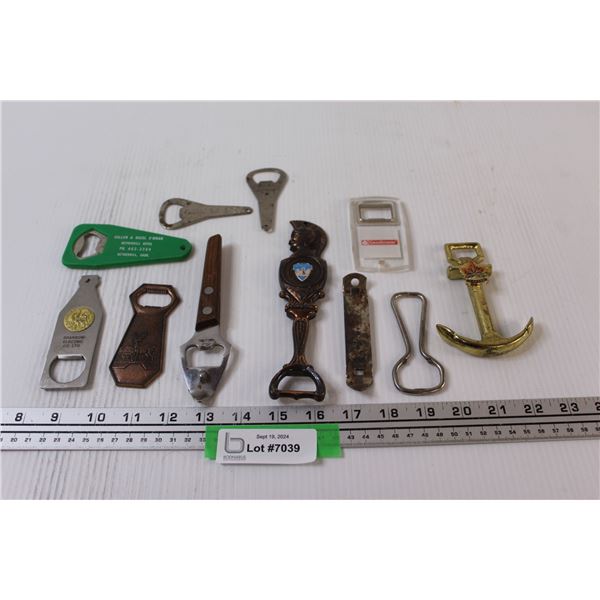 (11) Bottle Openers - Assorted: Glaslyn, Neterhill, Canada Dry, Montreal, Misc