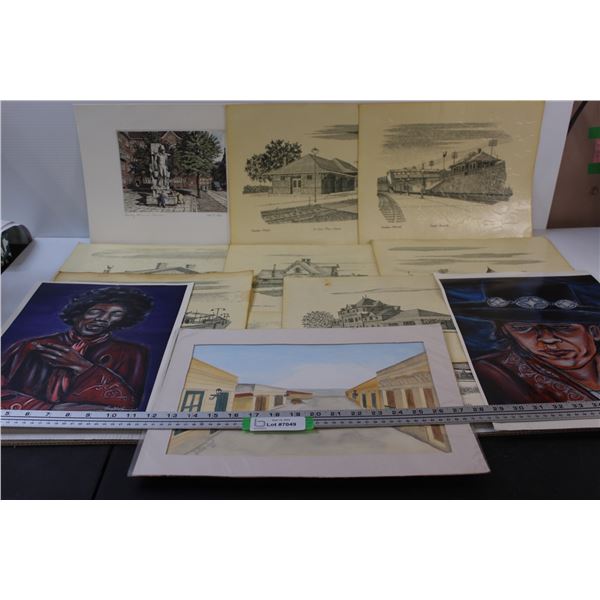 (15) Vintage Drawings & Pictures - Various: John Cook Drawings, Misc.