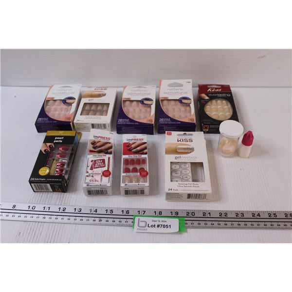 (10) Packages of Press On Nails & Glue - Assorted