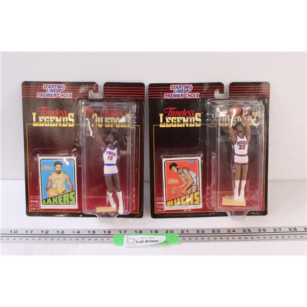 (2) Starting Line Up Figurine & Basketball Card Sets: Wilt Chamberlain & Kareem Abdul -Jabbar