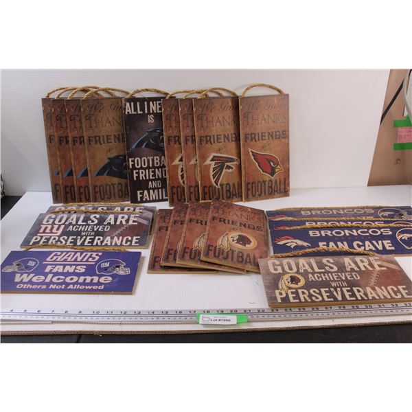 (20) Sports Fan Wood Signs: Panther, NY, Broncos, Blackhawks, Cardinals Patriots,