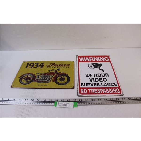 (2) Metal Signs: Indian Motorcycles & Surveillance