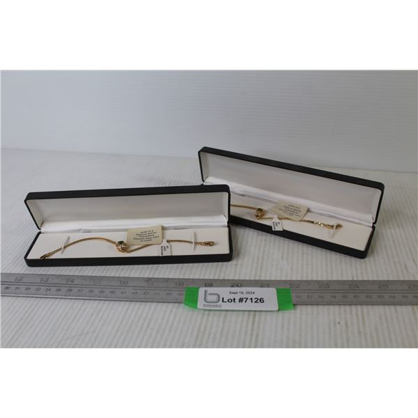 (2) Jade Bracelets 14k Gold Plated