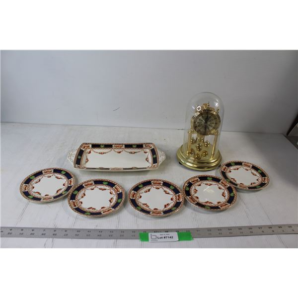 Alfred Meakin English China Pieces - Serving Tray, (5) Bread Plates, Anniversary Clock