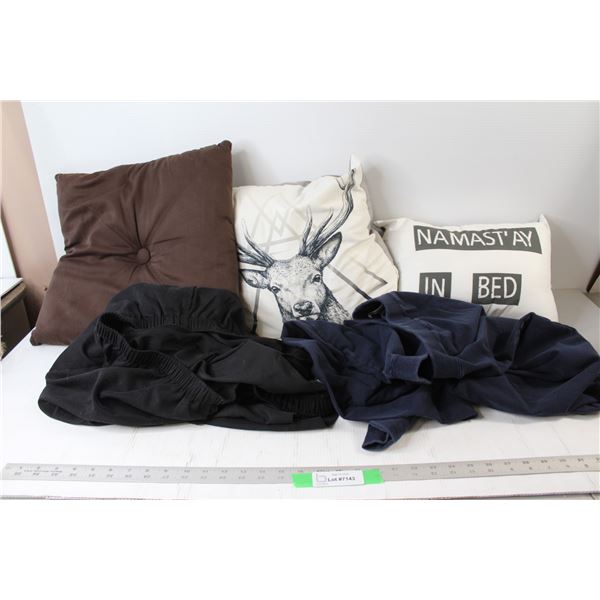 (3) Throw Pillows, (2) Big Women's Pants with Stretchy Waste band