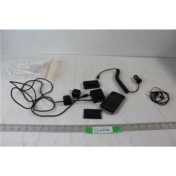 Blackberry Phone with Charging Cables and Earbuds - Tested Powers On