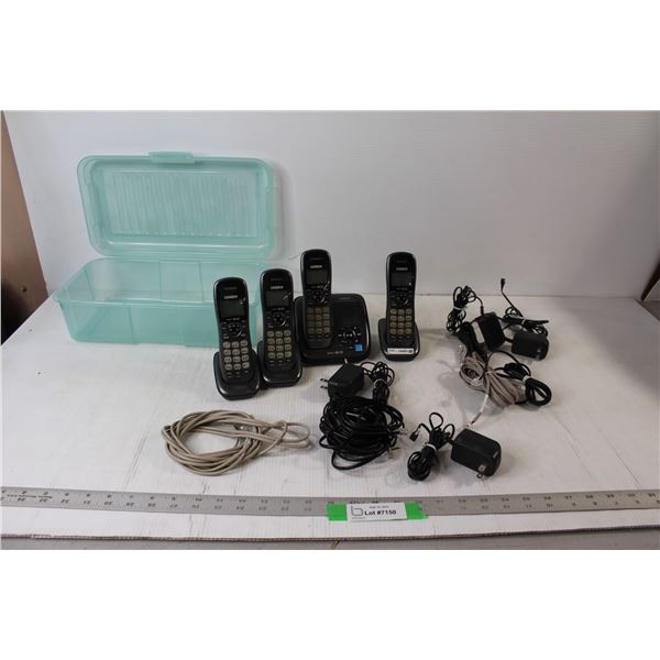 Uniden Four Home Phone Cordless Phone Set - Untested, Blue Plastic Tub