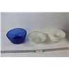 Image 1 : (2) Mixing Bowls -  Milk Glass and Cobalt Blue, and Milk Glass Serving Bowl