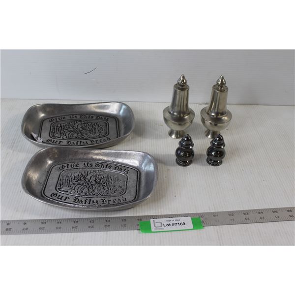 (2) Salt And Pepper Shakers, (2) Give Us This Day Our Daily Bread Trays