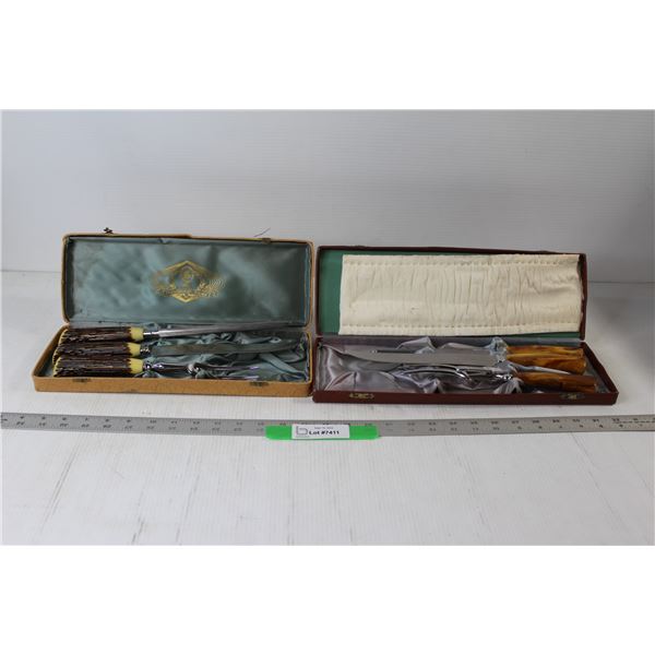 (2) Vintage Carving Sets