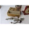 Image 2 : Flour Sifter, Meat Grinder, (2) Vintage Irons, Kitchen Scale