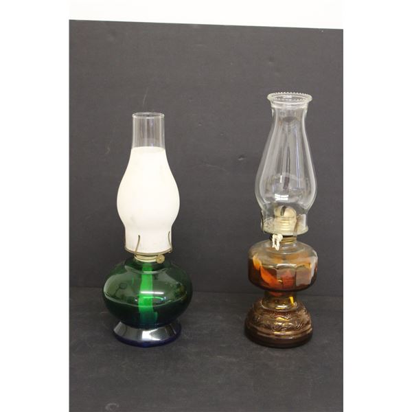 (2) Coloured Glass Kerosene Lamps - Green is Risdon