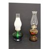Image 1 : (2) Coloured Glass Kerosene Lamps - Green is Risdon