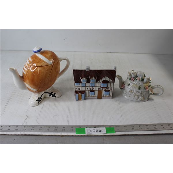 (2) Teapots, Small Ceramic Tea House