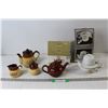 Image 1 : Teapot with Cream and Sugar, English Style Brown Teapot, Tea for One Set
