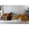 Image 1 : (11) Glass Soda Bottles and Jugs, (2) Wooden Crates