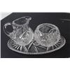 Image 3 : Pinwheel Crystal - Creamer & Sugar Dish on Plate (sugar has chip) - Butter Dish (lid has a chip) - C