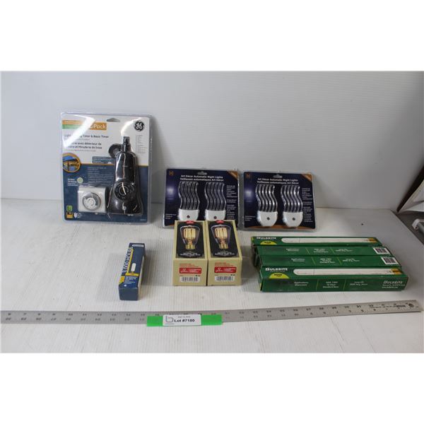 (2) Squirrel Cage Light Bulbs, (4) Showcase Light Bulbs, (4) Automatic Night Lights, Incandescent Li