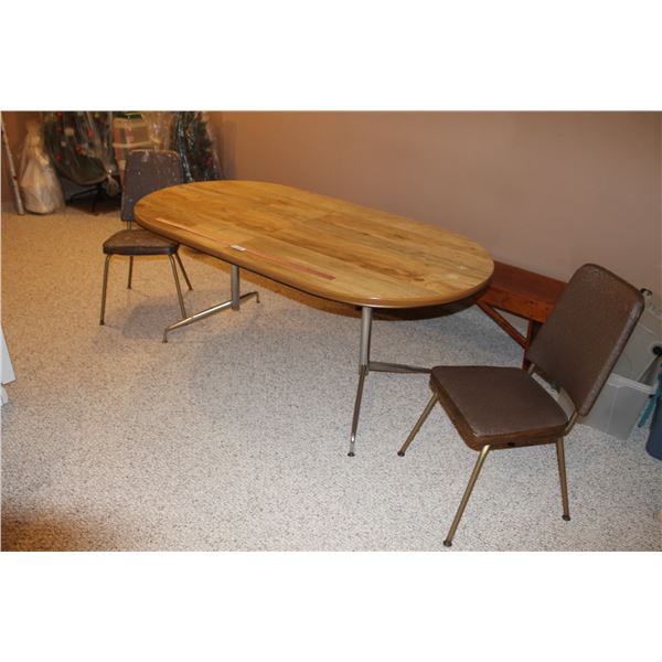 *Vintage Veneered Wood with Chrome Frame, (2) Leaves, (2) Chairs - Table Measures 71"L x 36"W x 29"H