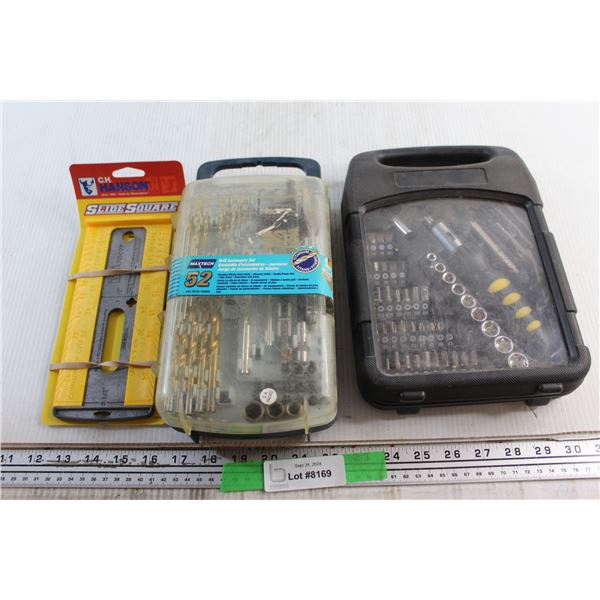 Maxtech 52 pc Drill Accessory Set, Slide Square and Screwdriver Bit Set
