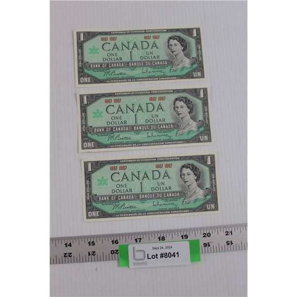 3x BID PRICE - Canadian 1867-1967 One Dollar Note - Centennial Issue - Damage on Corners