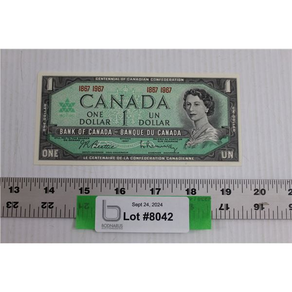 Canadian 1867-1967 One Dollar Note - Centennial Issue - Appears Uncirculated