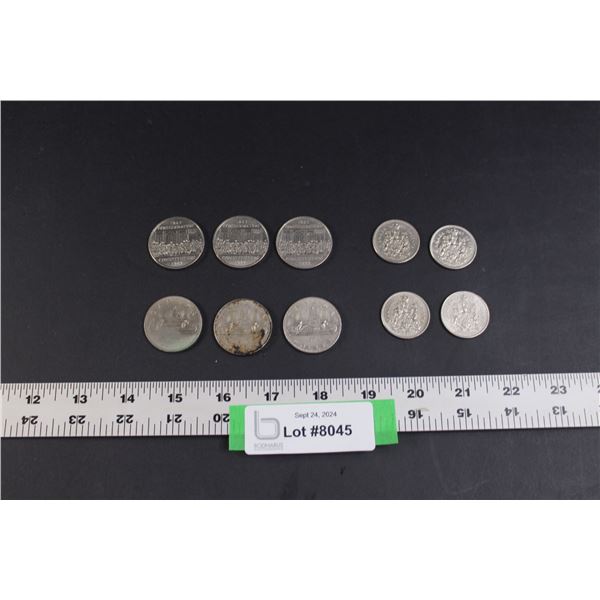 (6) Canadian One Dollar Coins (3- 1867-1982 Confederation Constitution, 3- Voyager 1972, 1978) & (4)