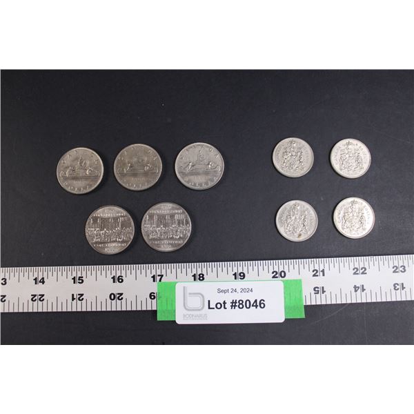 (5) Canadian One Dollar Coins (3- 1867-1982 Confederation Constitution, 3- Voyager 1968) & (4) Canad