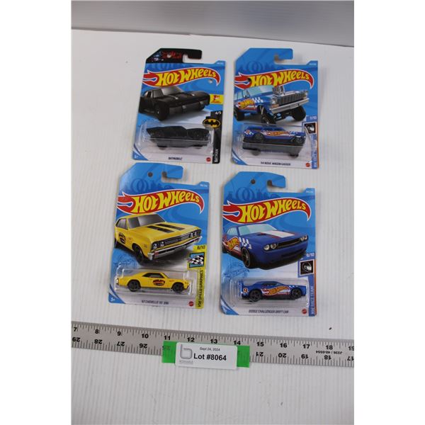 (4) Mattel Hot Wheels Mainline Cars - Batmobile 1st Casting, '64 Nova Wagon, '67 Chevelle 396, & Dod