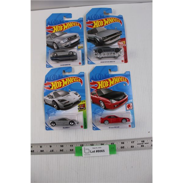 (4) Mattel Hot Wheels Mainline Cars - Nissan Skyline 2000 GT-R, '94 Audi Avante RS2, McLaren F1, '98