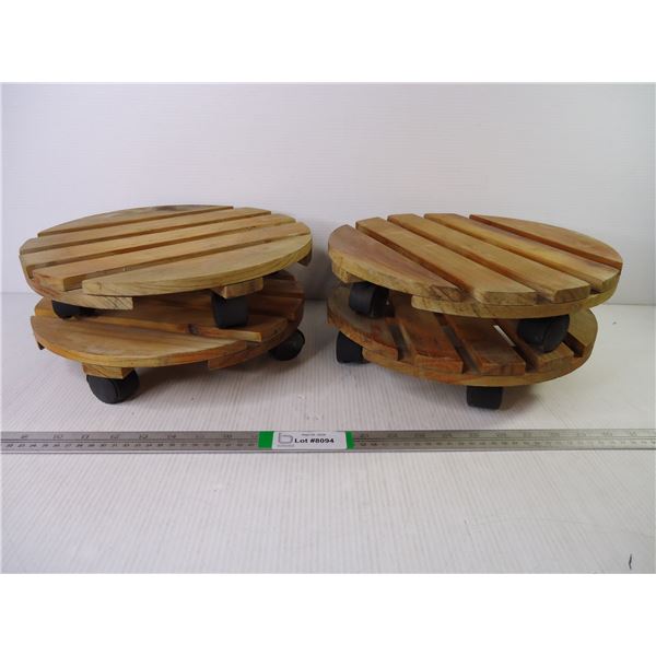 (4) Wooden Plant Caddies on Wheels