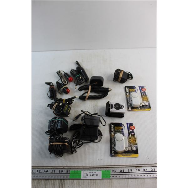 (6) 9V Chargers, Mini Digital Camera and (2) Intruder Alerts