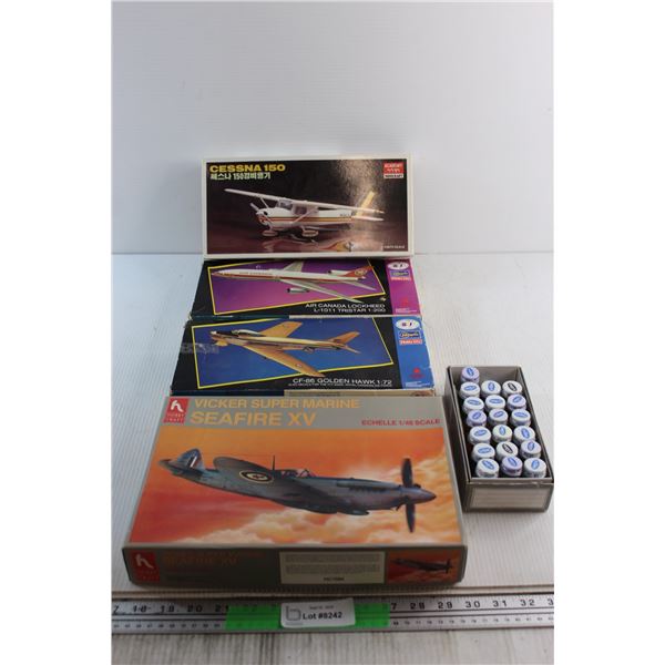 (4) Unassembled Plane Model Kits and Model Paints