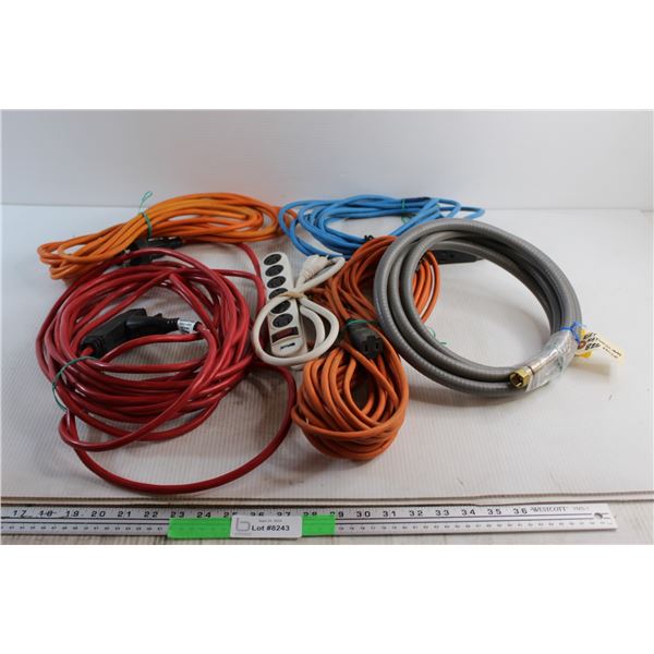 (5) Extension Cords - Untested, Length Unknown and 10' Natural Gas BBQ Hose