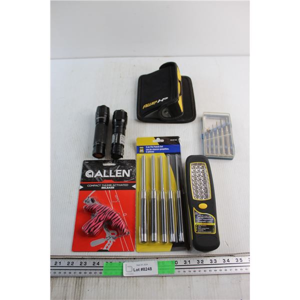 Power Fist 5pc Pin Punch Set, (2) Duracell Flashlights, 6pcs Precision Screw Driver Set and Assorted