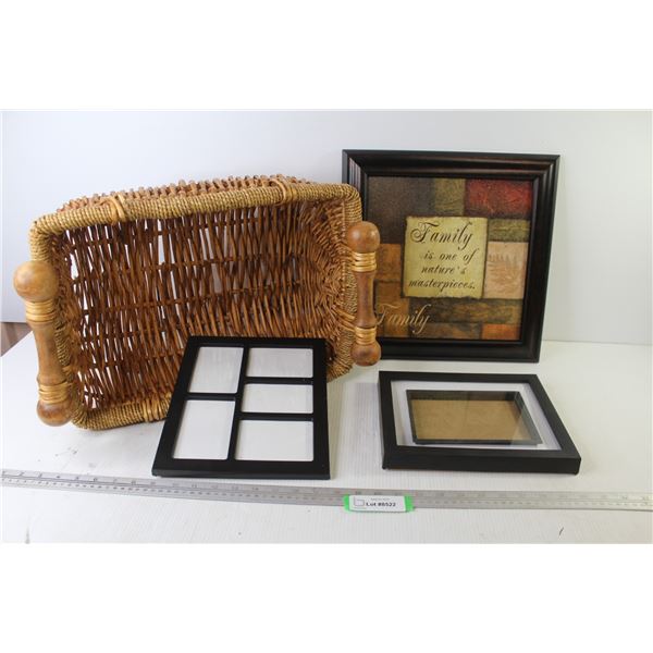 Wicker Basket w/Handles - Framed Family Saying (14" x 14")