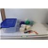 Image 1 : (3) Luffas, Dental Brush, (2) Shaving Razors, (9) Dove Soap Bars, Plastic Tub
