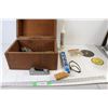 Image 1 : Wooden Box, (2) Grinding Discs, Level, Protective Glasses, assorted Tools and Hardware