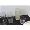 Image 3 : Assorted Plates, (7) Glass Cups, Glass Vase, Soup Container, Anchor Hocking Pie Dish