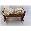 Image 10 : Vintage Teak Doll Cradle - Missing Three Retaining Dowels w/ Bedding