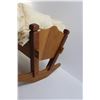 Image 2 : Vintage Teak Doll Cradle - Missing Three Retaining Dowels w/ Bedding