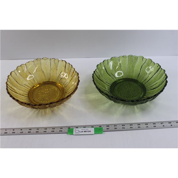 (2) Vintage Indiana Sunflower Colored Glass Serving Bowls