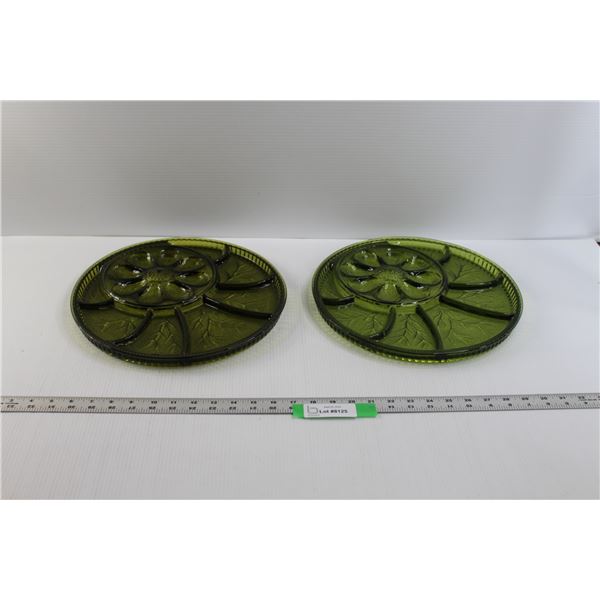 (2) Vintage Indiana Glass Tree of Life Deviled Egg & Relish Platters
