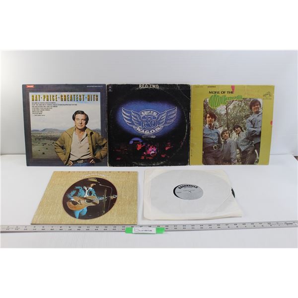 (5) Vinyl Records - Ray Price, R.E.O, Don William, More of The MPOnkees & Brookville Records "Leader